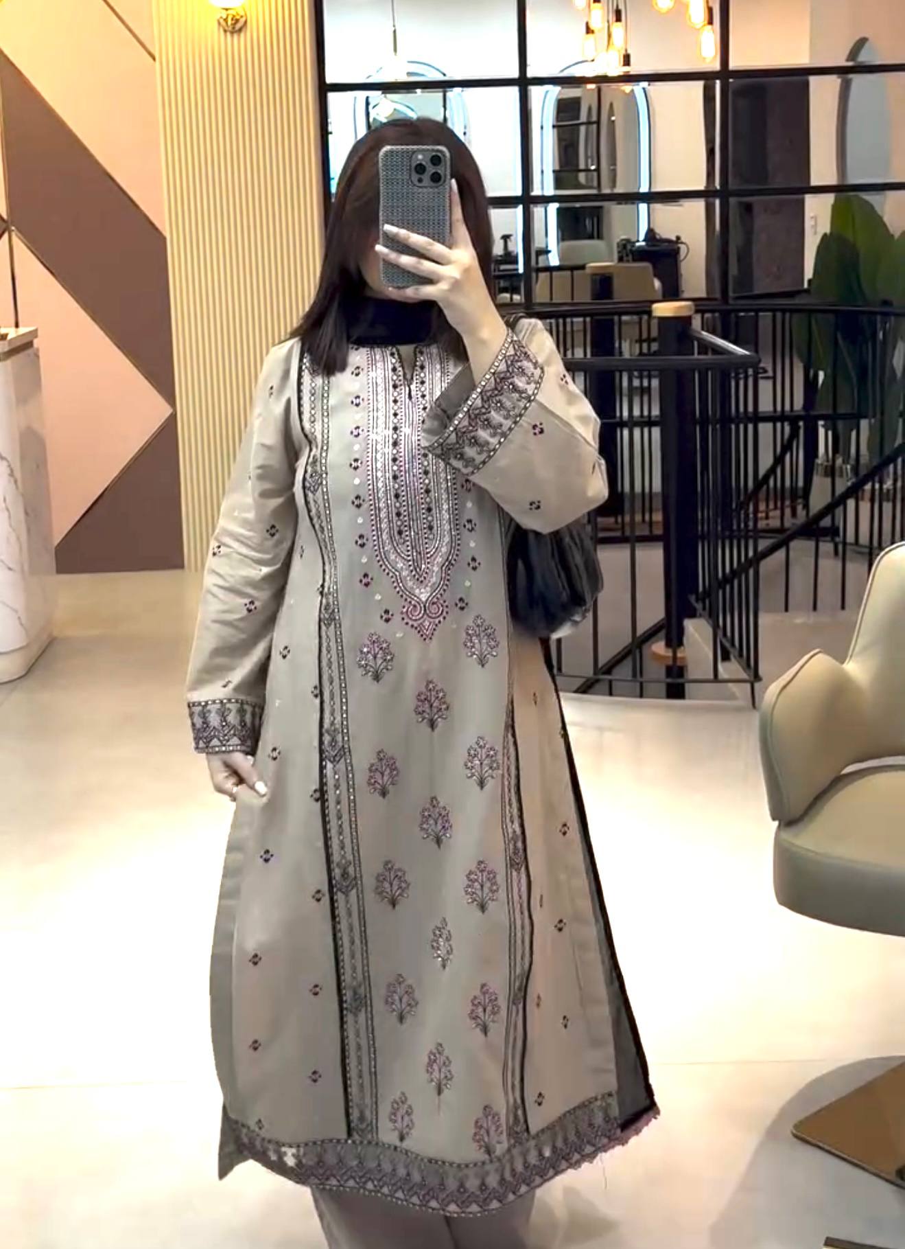 Beige Georgette Sequence Work Straight Kurti With Palazzo