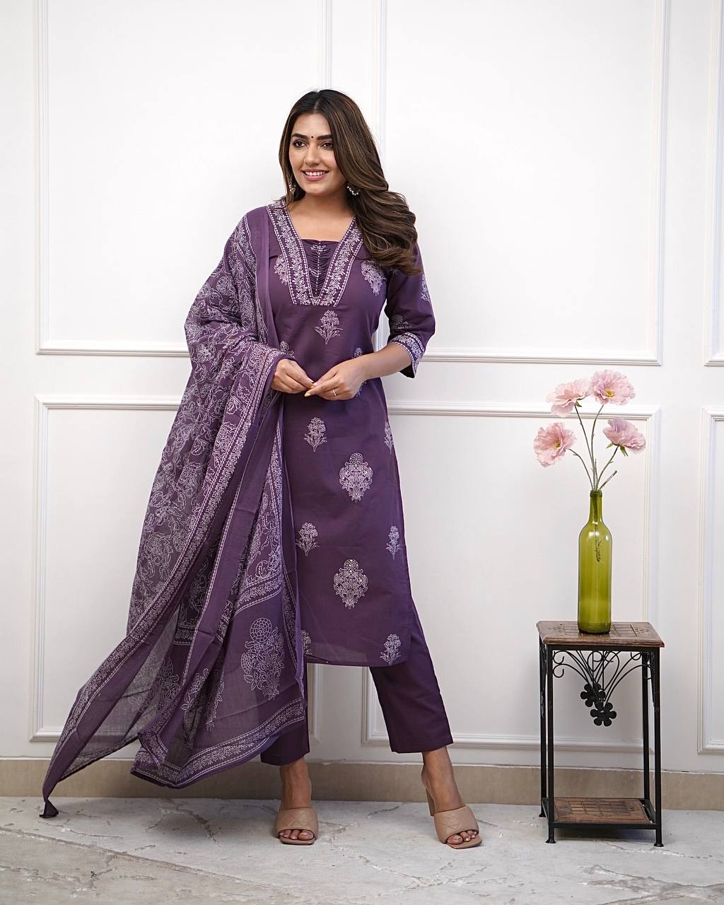 Lovely Purple Muslin Digital Print Salwar Suit