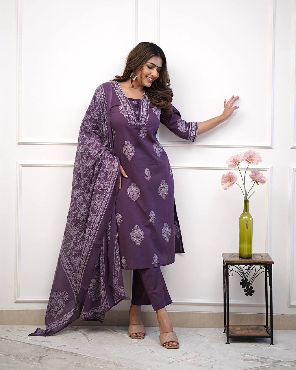 Lovely Purple Muslin Digital Print Salwar Suit