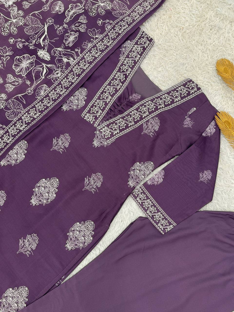 Lovely Purple Muslin Digital Print Salwar Suit