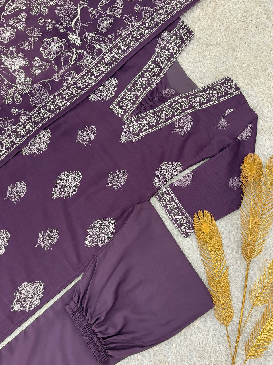 Lovely Purple Muslin Digital Print Salwar Suit