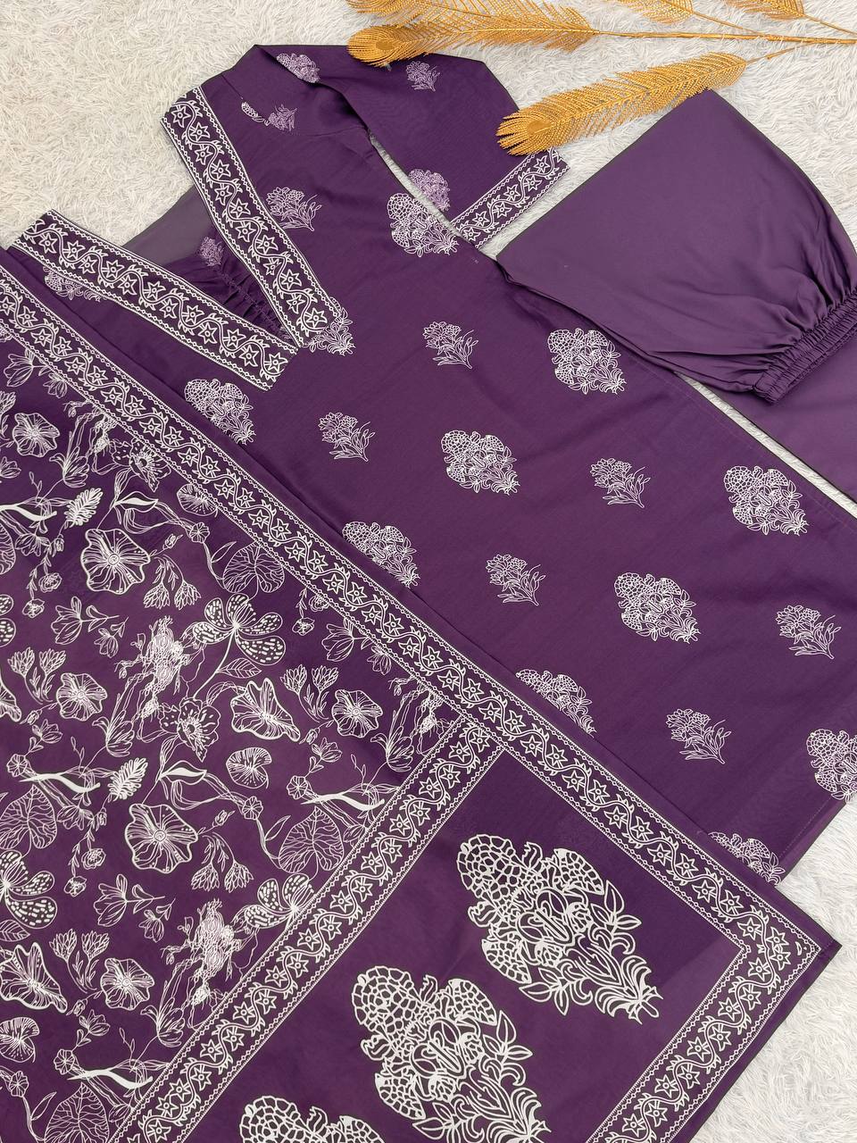 Lovely Purple Muslin Digital Print Salwar Suit