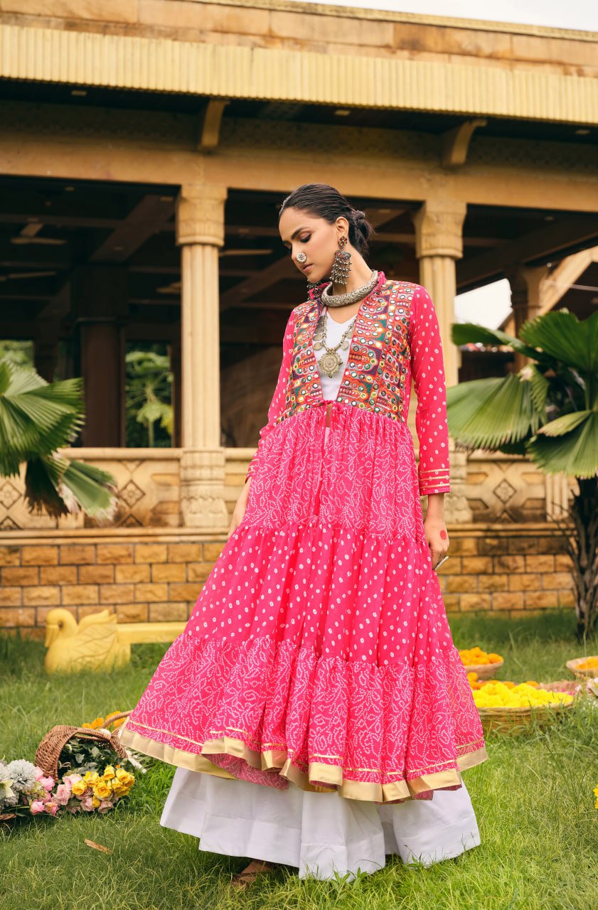 Amazing Pink Cotton Embroidery Shrug With Lehenga Choli
