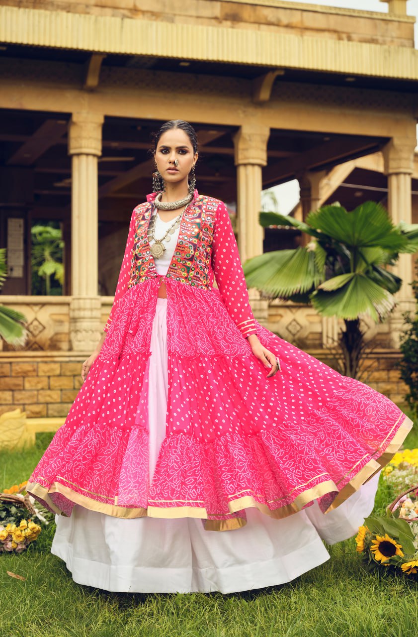 Amazing Pink Cotton Embroidery Shrug With Lehenga Choli