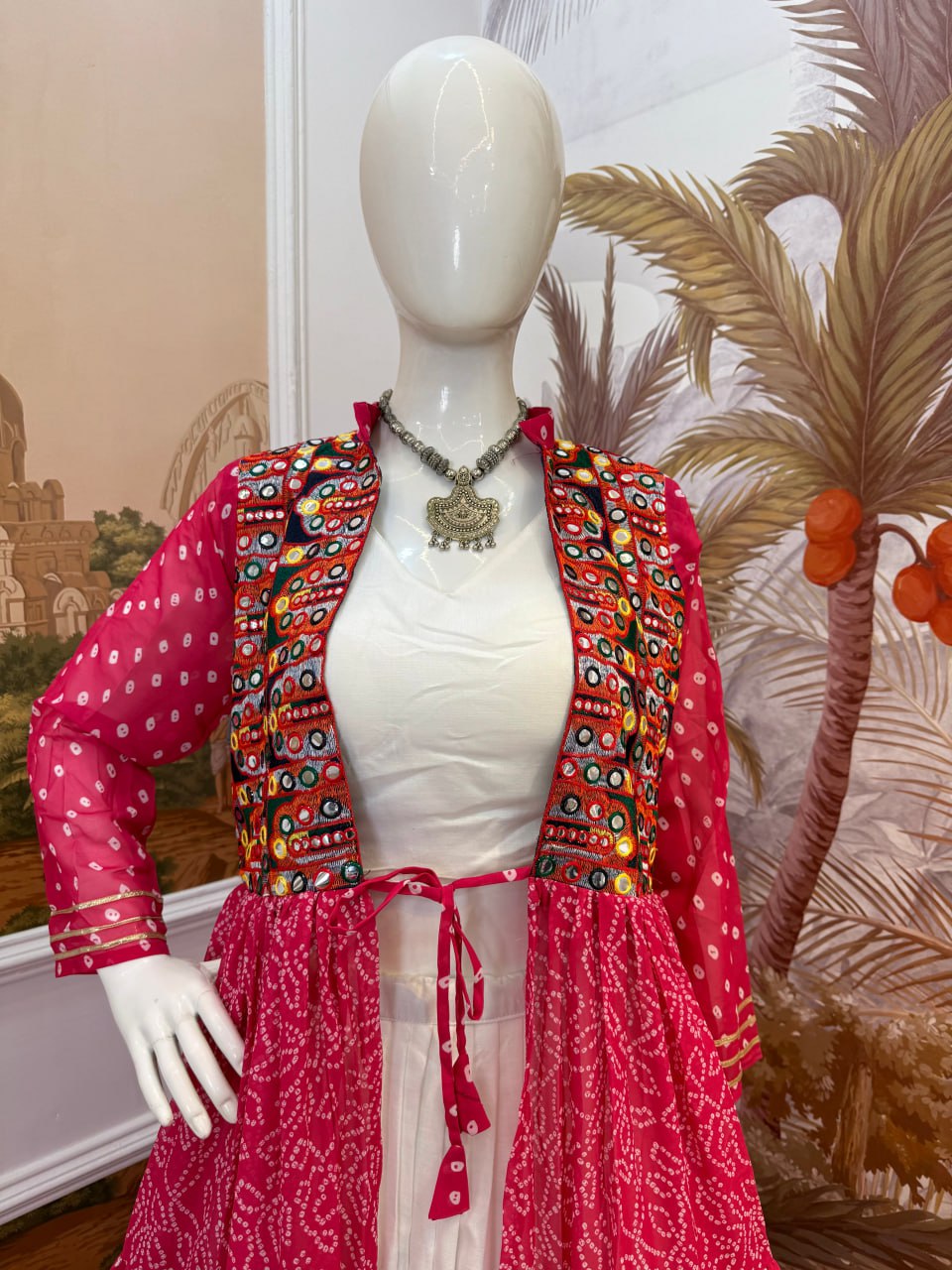 Amazing Pink Cotton Embroidery Shrug With Lehenga Choli