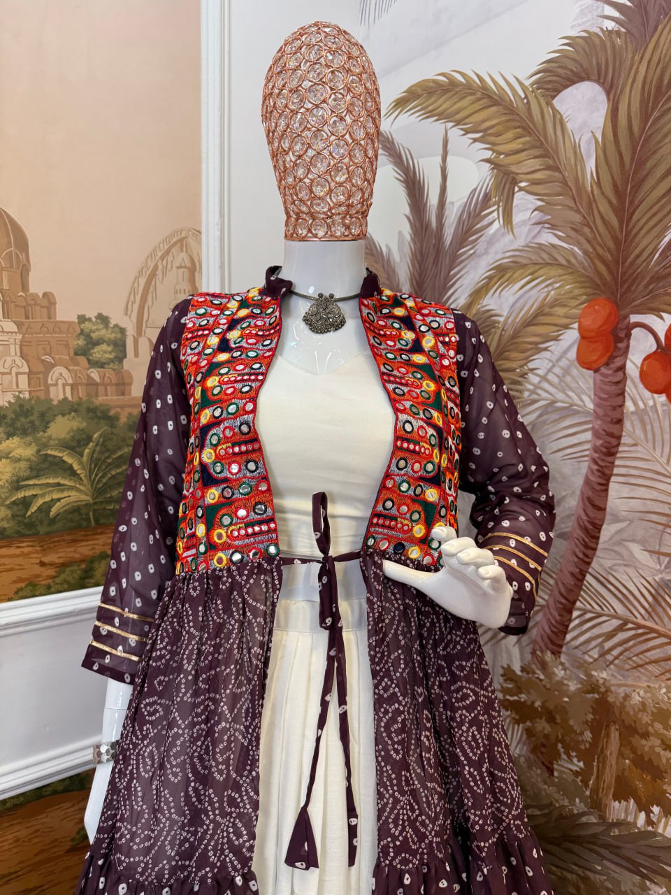 Amazing Pink Cotton Embroidery Shrug With Lehenga Choli
