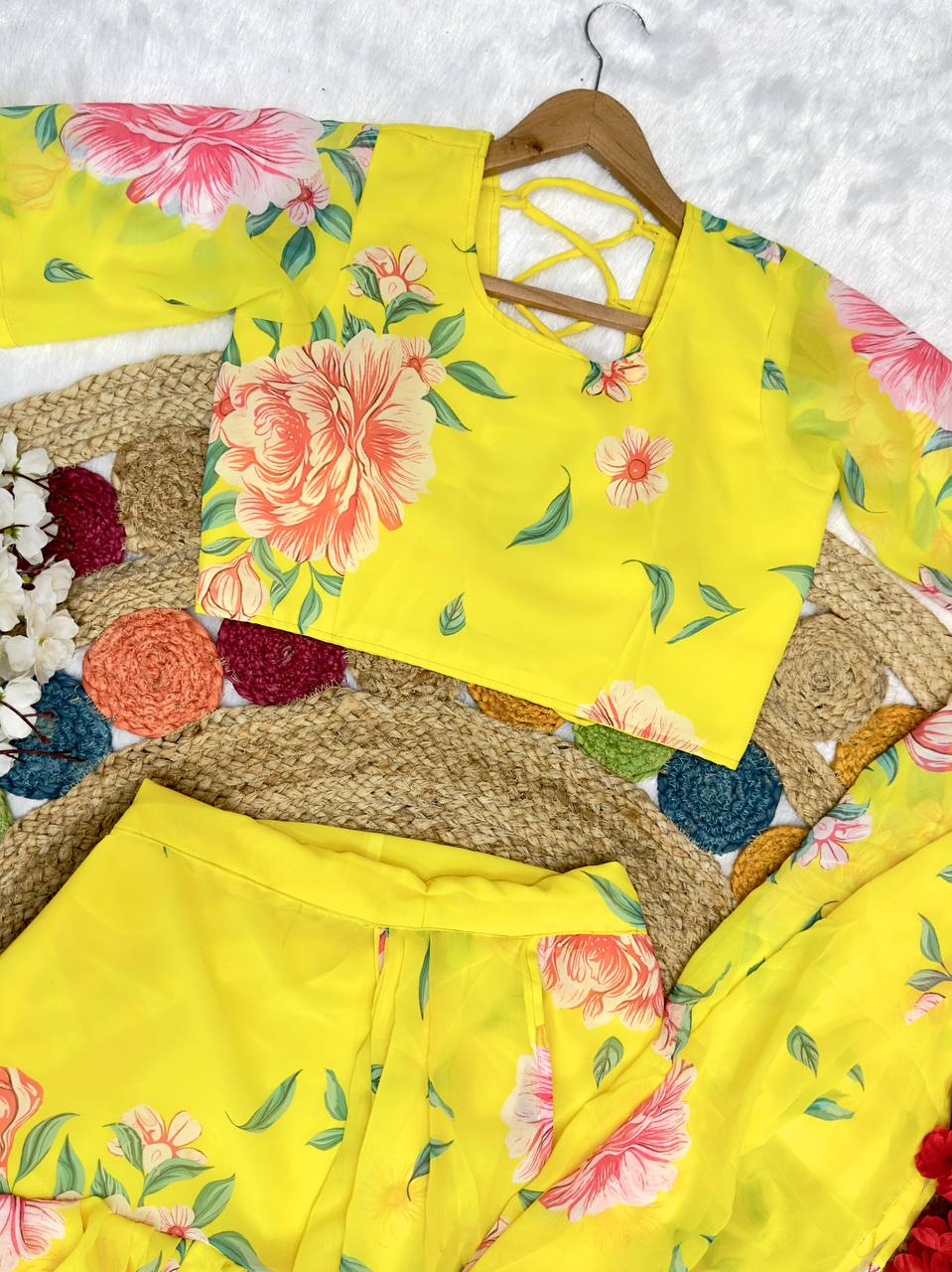 Lovely Yellow Georgette Ready To Wear Lehenga Saree