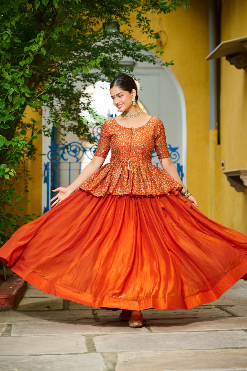 Gorgeous Orange Fendy Embroidered Lehenga