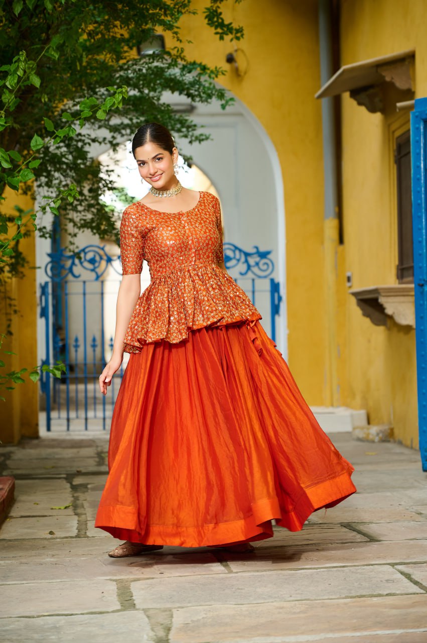 Gorgeous Orange Fendy Embroidered Lehenga