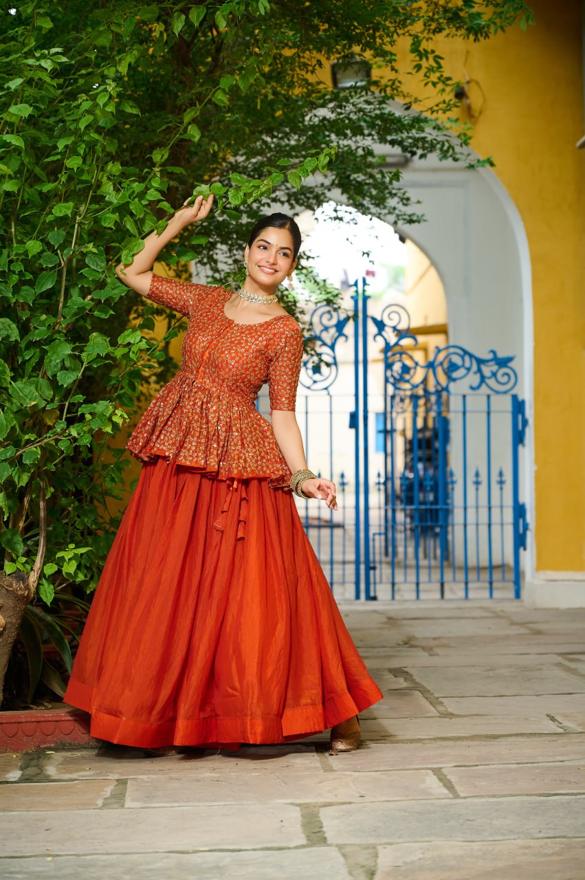 Gorgeous Orange Fendy Embroidered Lehenga
