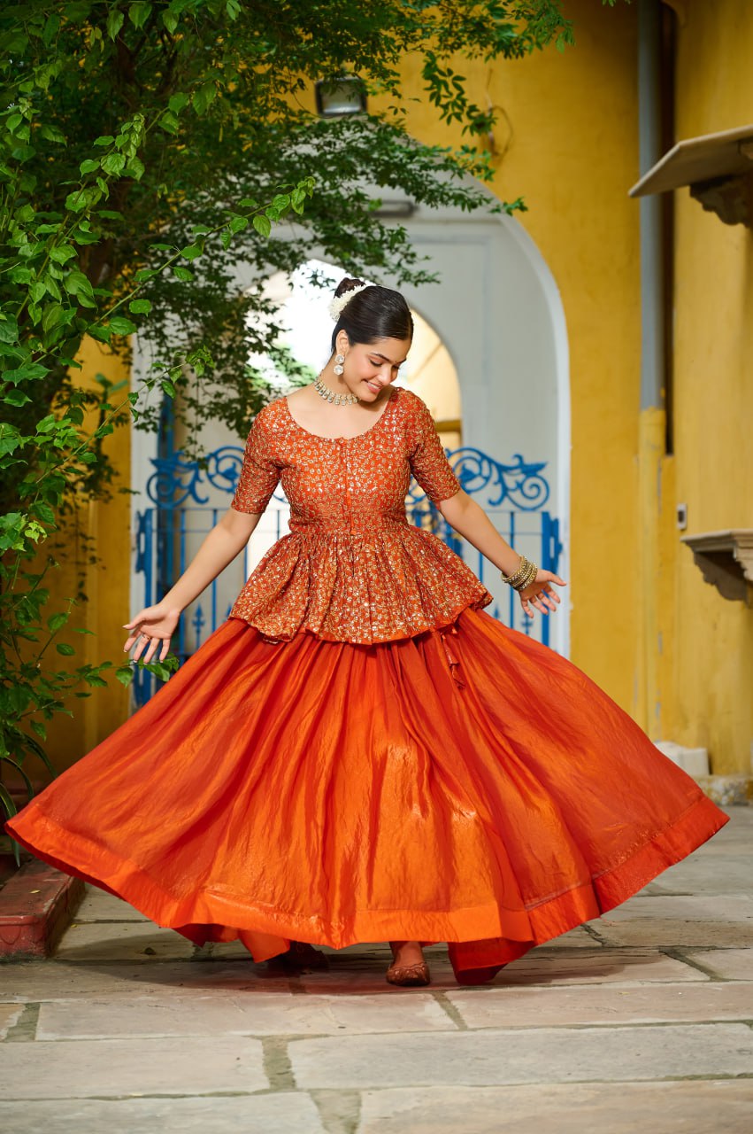 Gorgeous Orange Fendy Embroidered Lehenga
