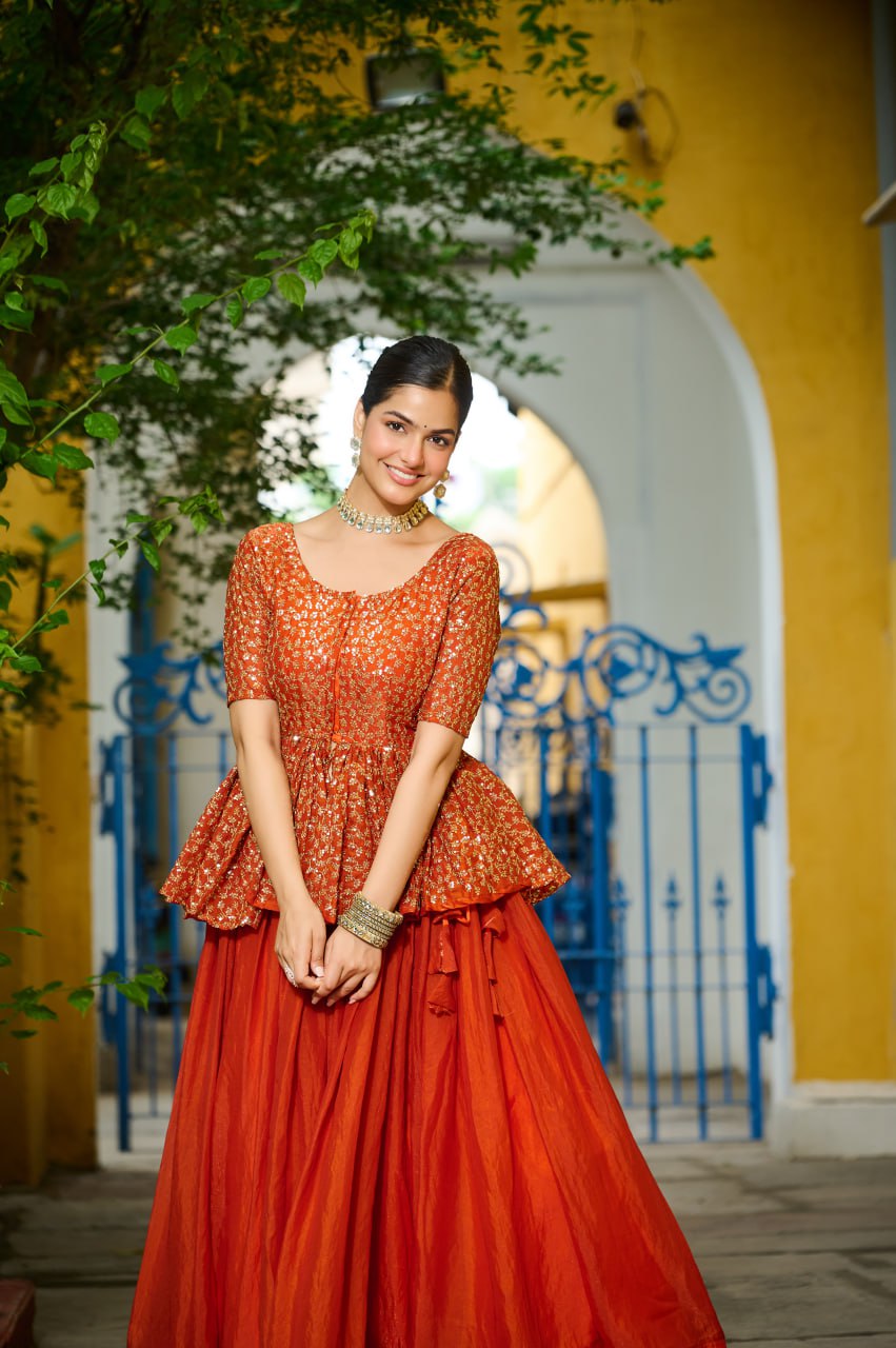 Gorgeous Orange Fendy Embroidered Lehenga