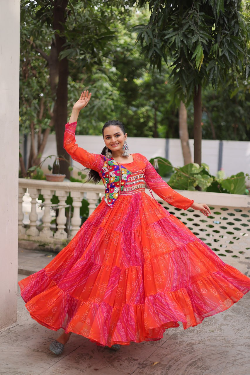 Glorious Purple Georgette Kutchi Work Gown