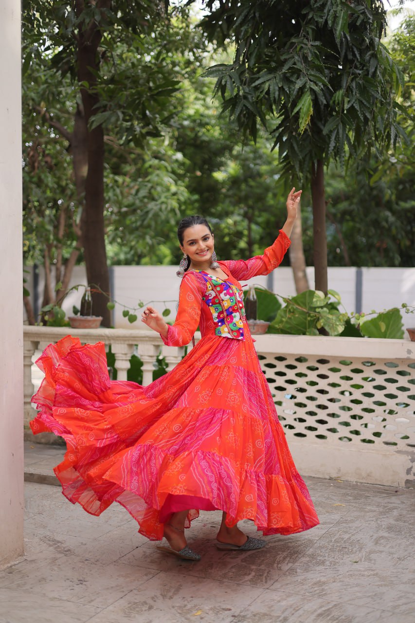 Glorious Purple Georgette Kutchi Work Gown
