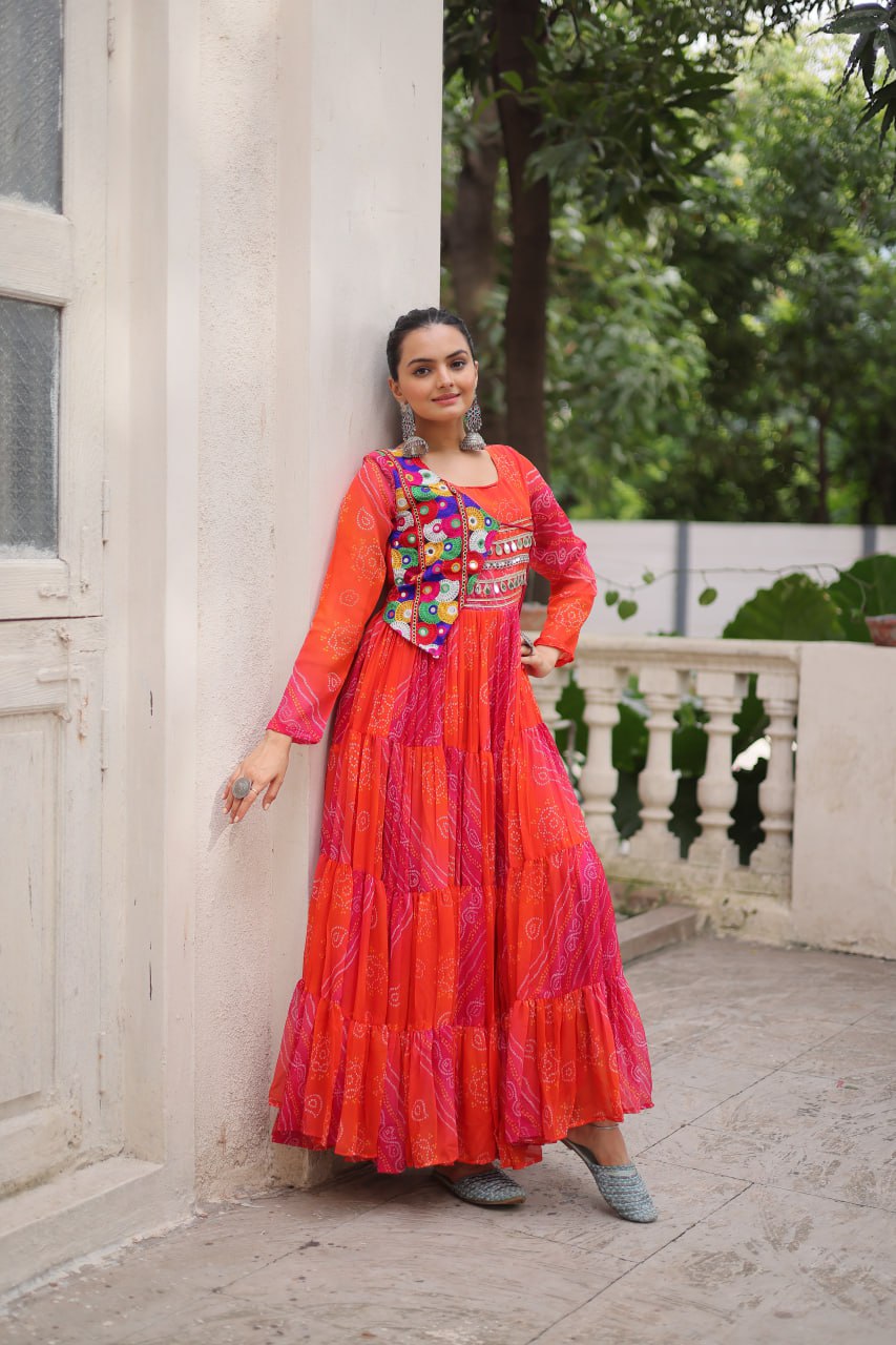 Glorious Purple Georgette Kutchi Work Gown