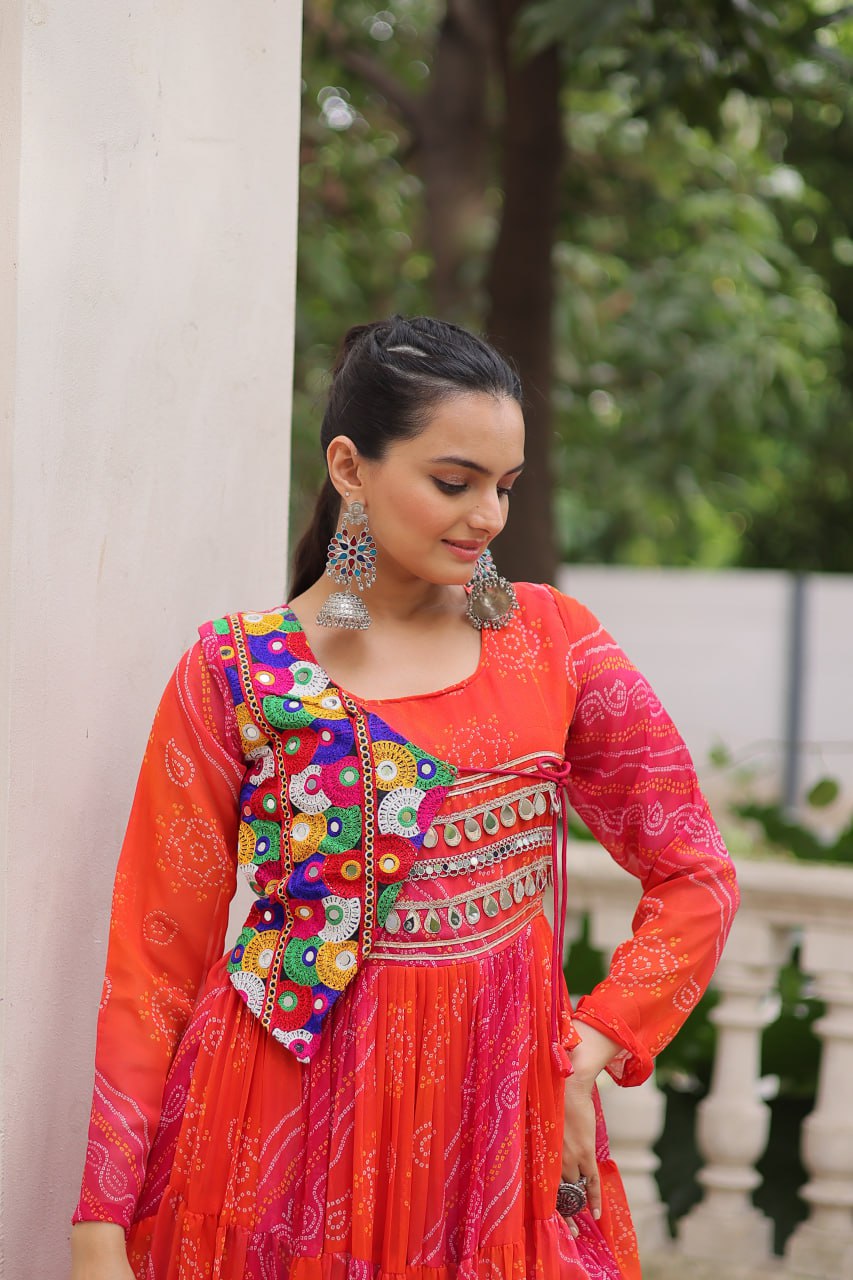 Glorious Purple Georgette Kutchi Work Gown