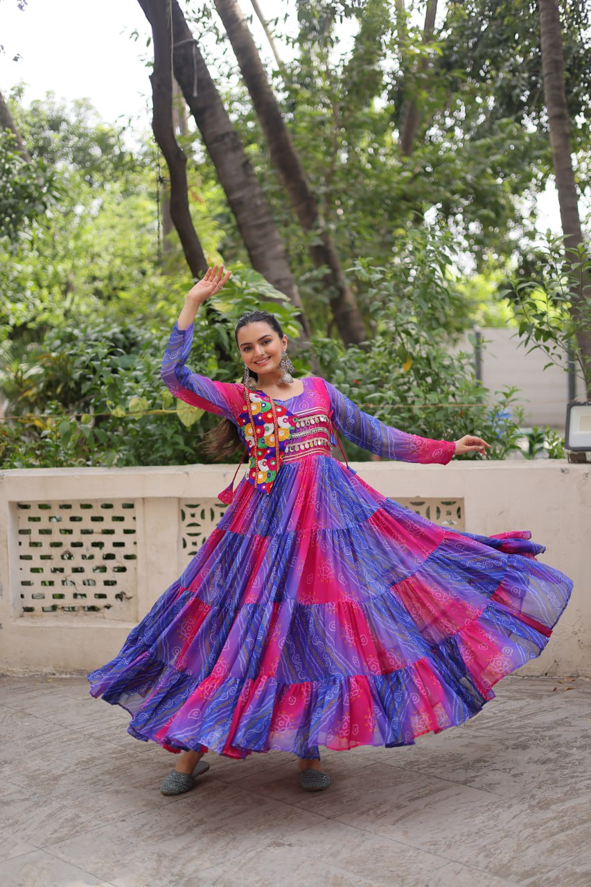Glorious Purple Georgette Kutchi Work Gown