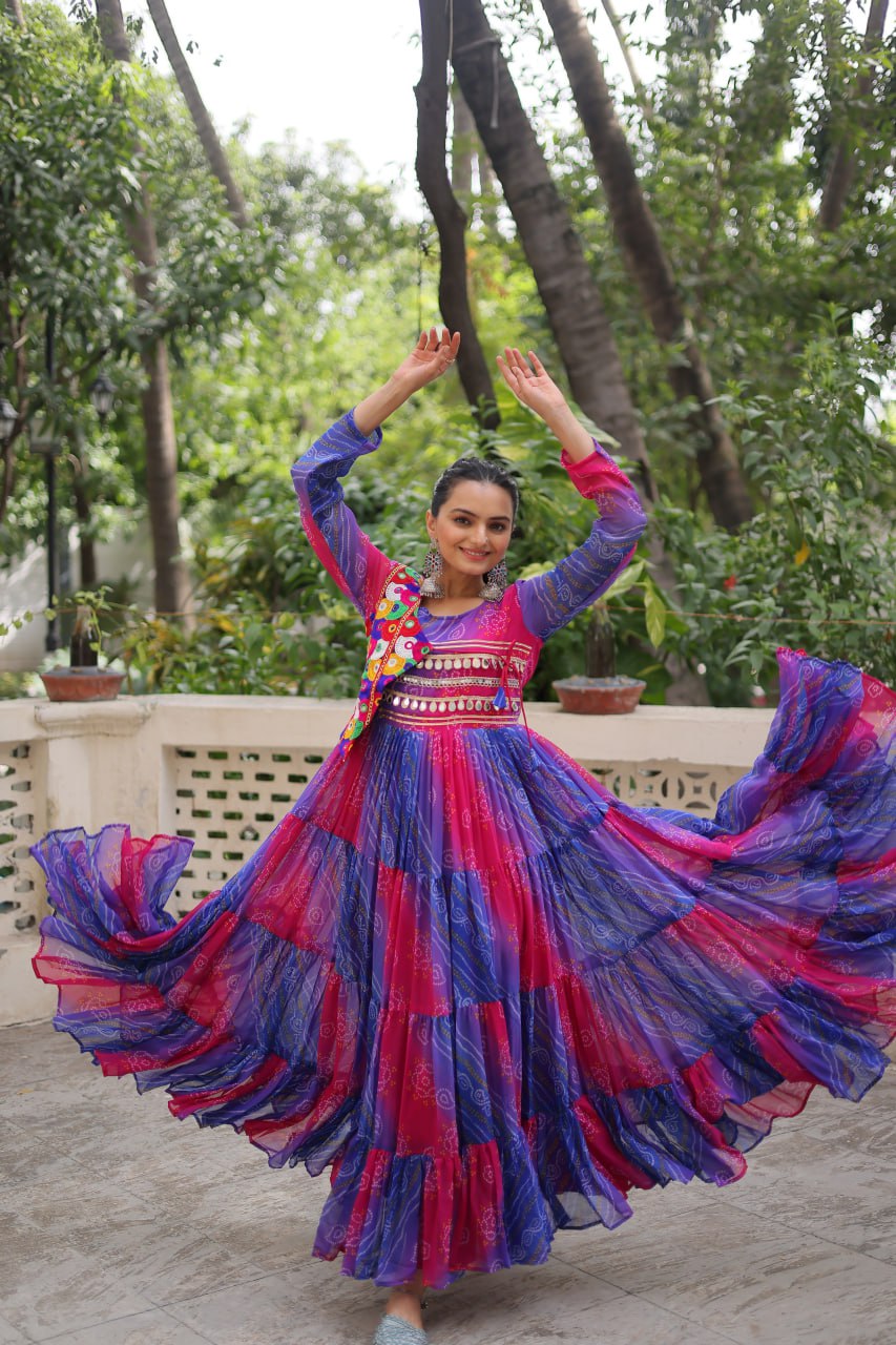 Glorious Purple Georgette Kutchi Work Gown