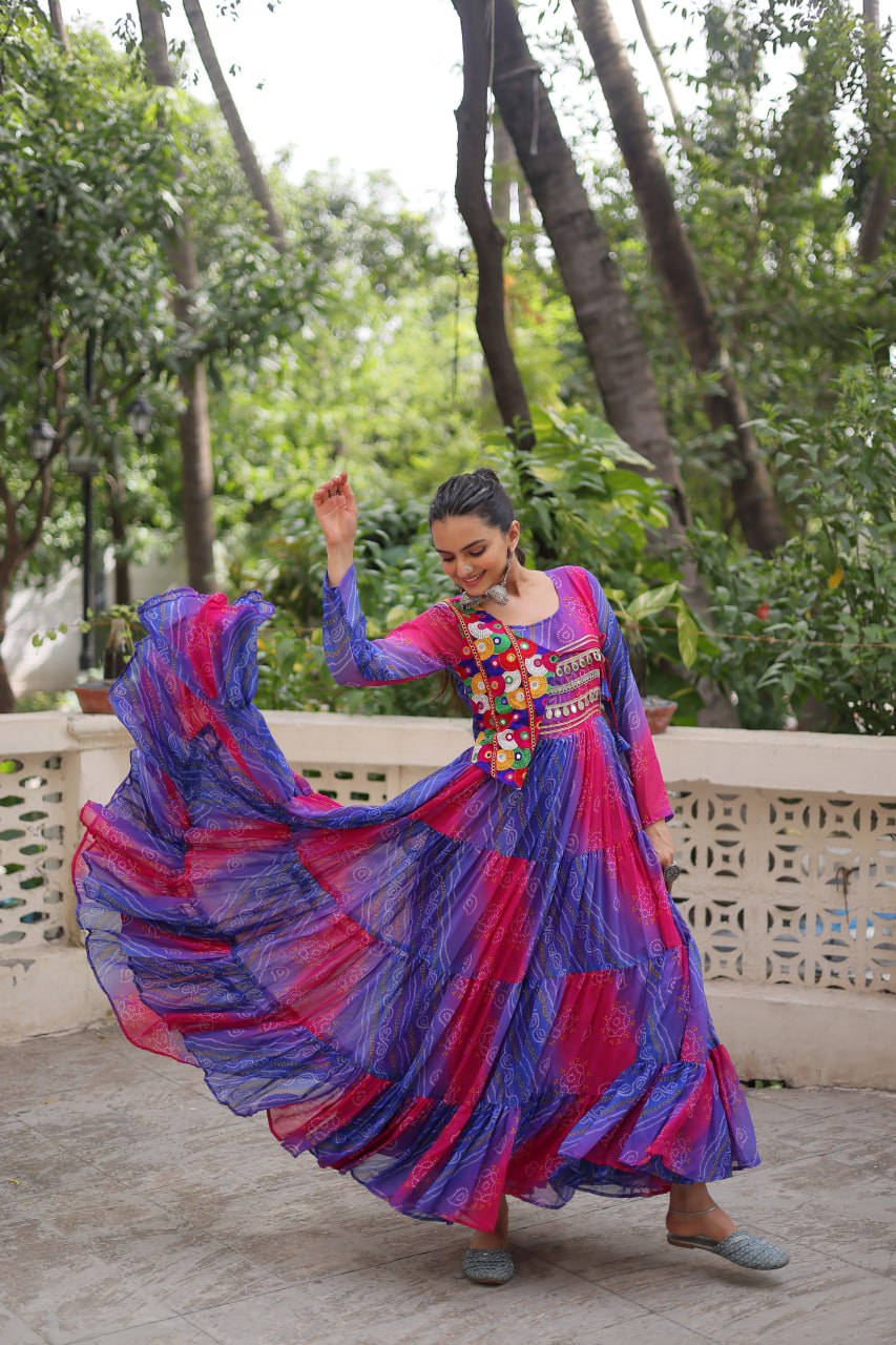 Glorious Purple Georgette Kutchi Work Gown