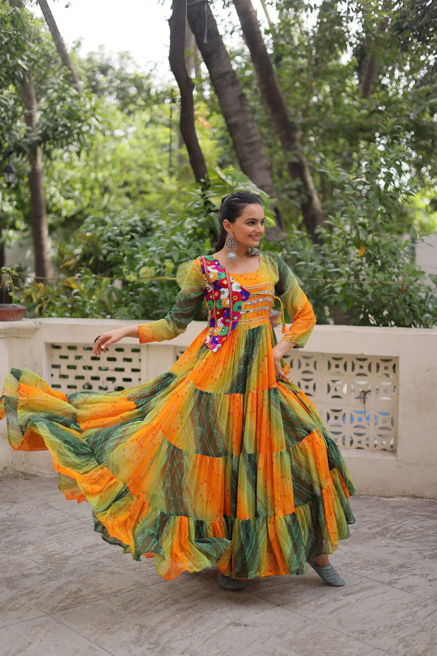 Glorious Purple Georgette Kutchi Work Gown