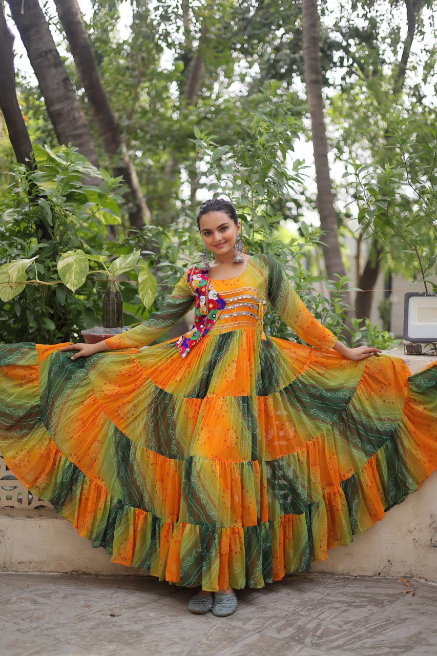 Glorious Purple Georgette Kutchi Work Gown