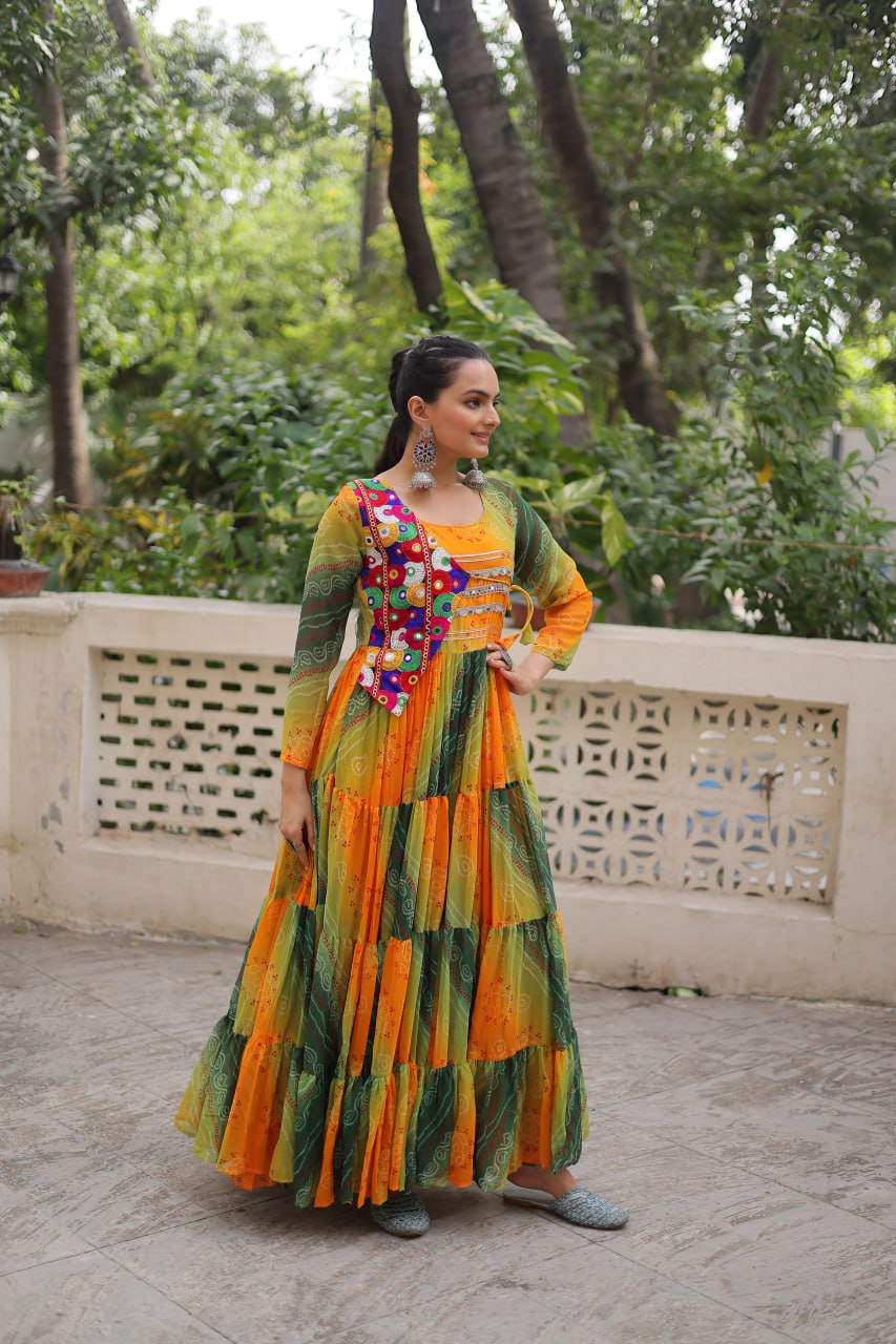 Glorious Purple Georgette Kutchi Work Gown