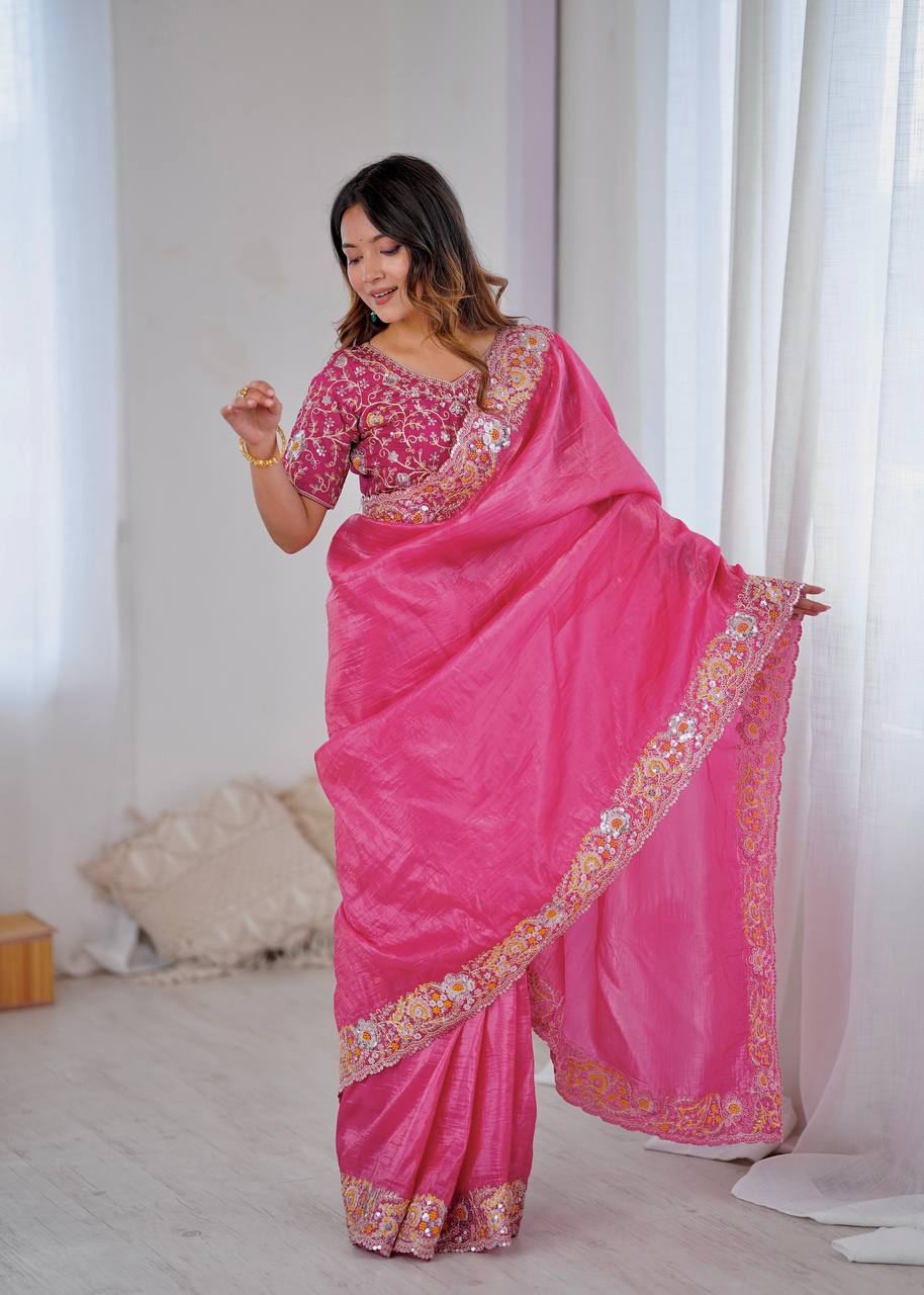 Ravishing Gold Crush Embroidery Work Saree