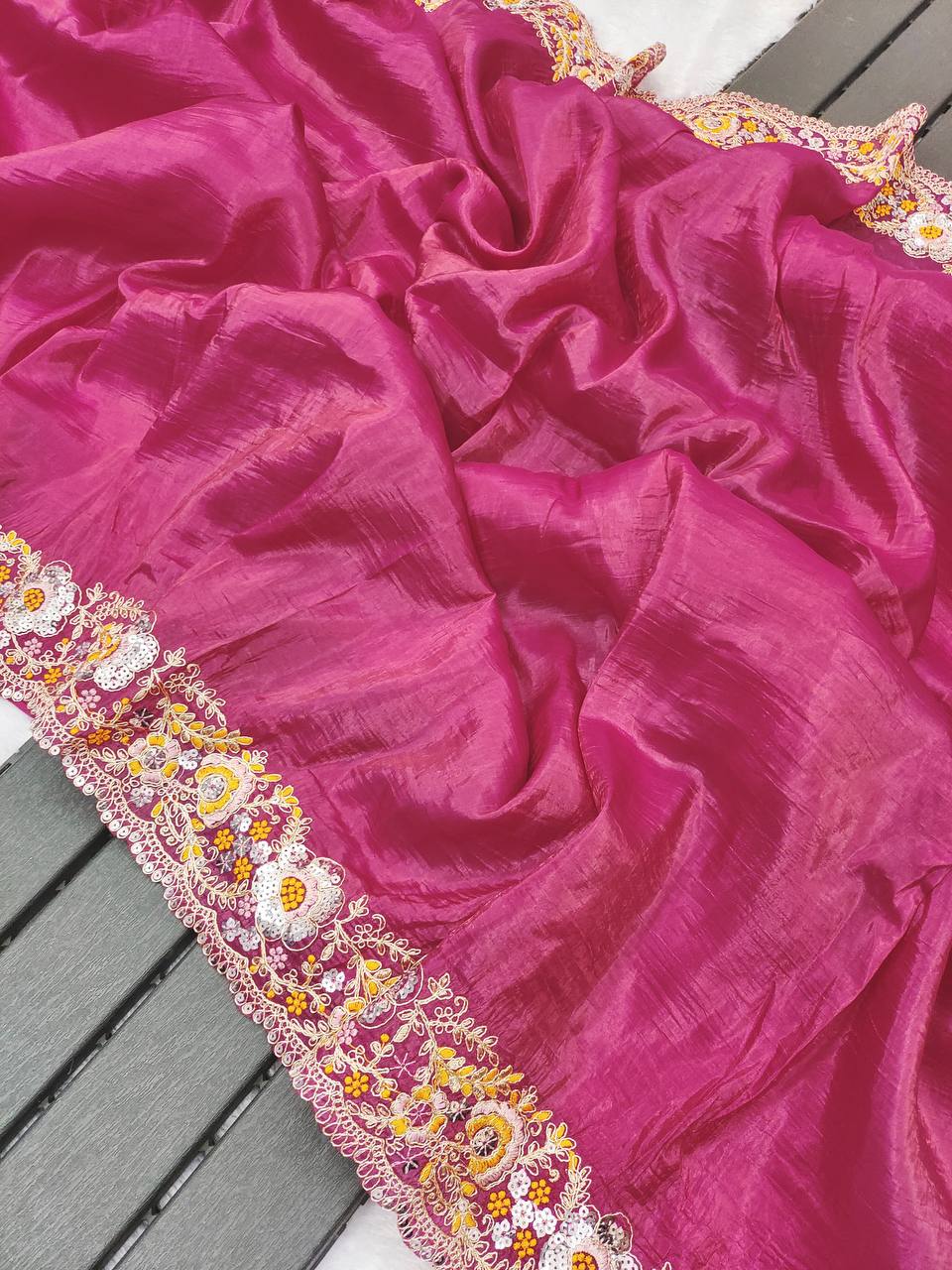Ravishing Gold Crush Embroidery Work Saree
