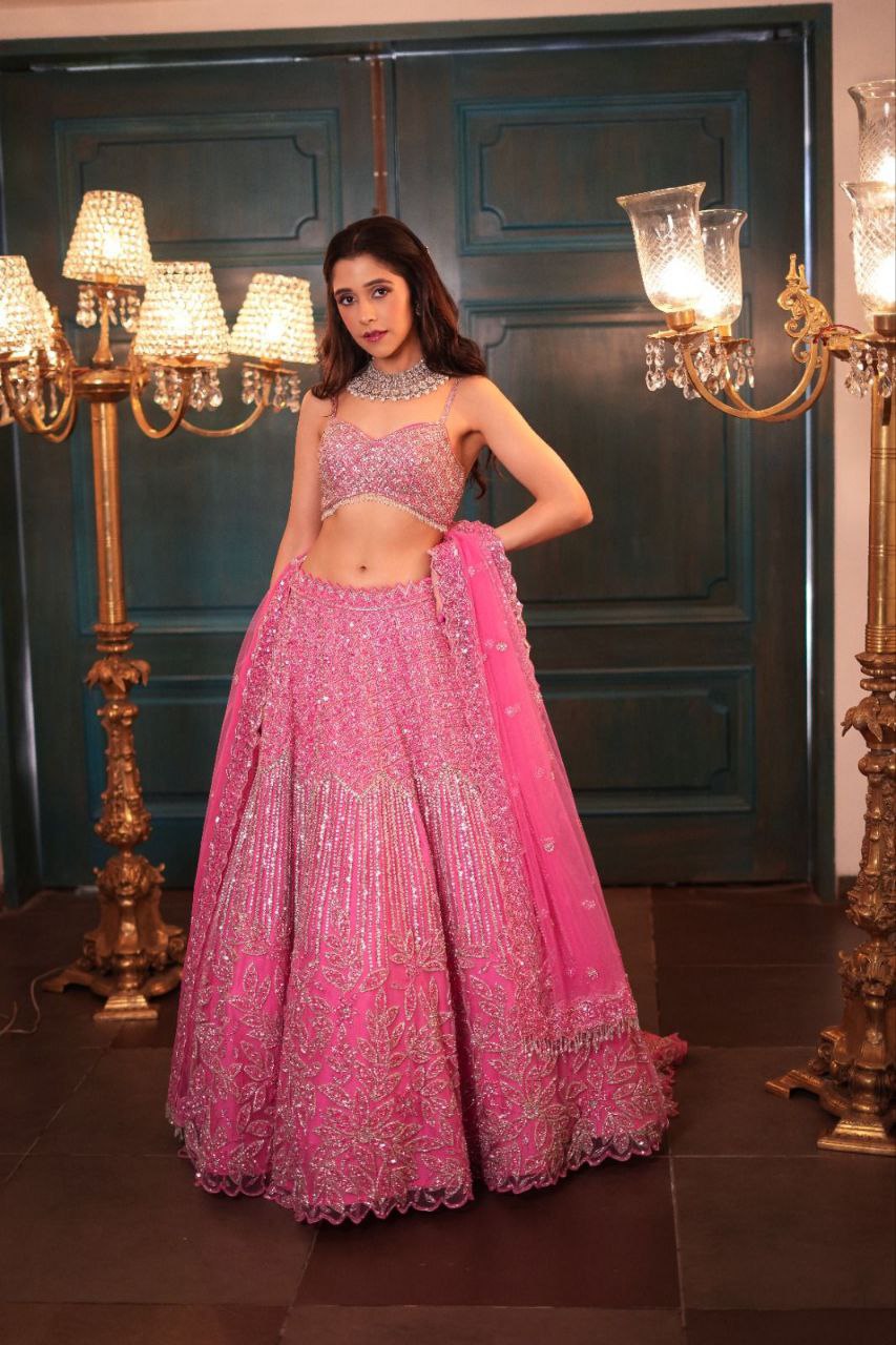 Amazing Pink Net Dori Work Lehenga Choli