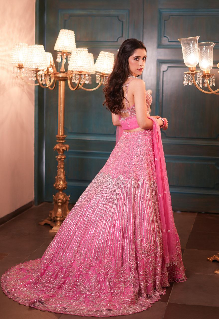 Amazing Pink Net Dori Work Lehenga Choli
