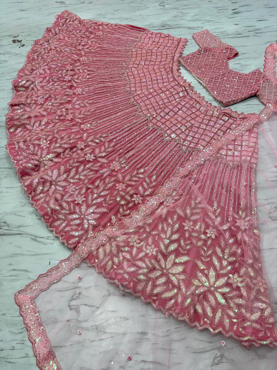 Amazing Pink Net Dori Work Lehenga Choli