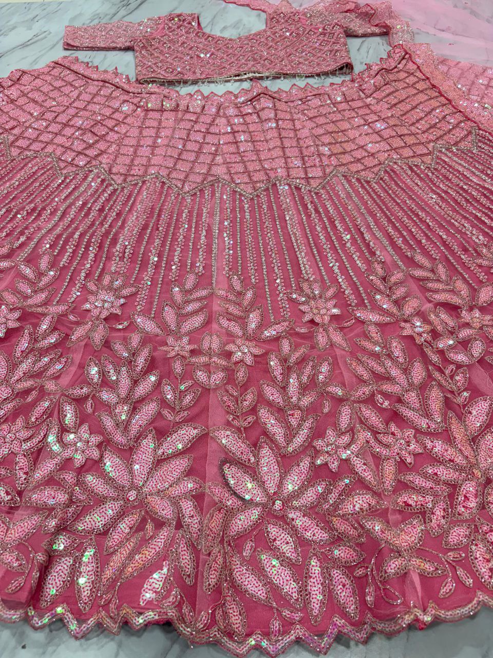 Amazing Pink Net Dori Work Lehenga Choli