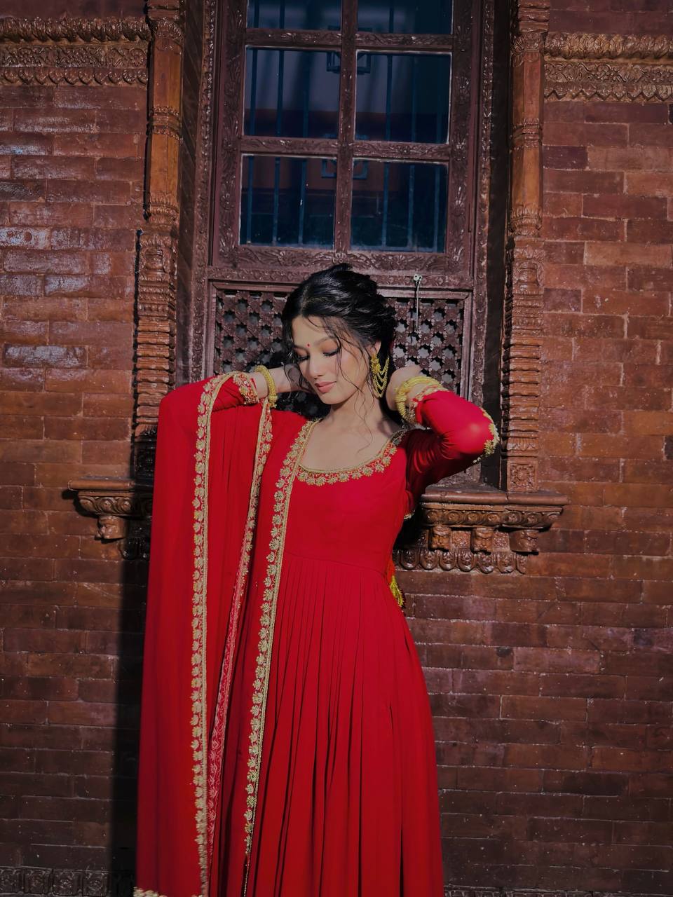 Glimmering Green Georgette Embroidery Work Gown