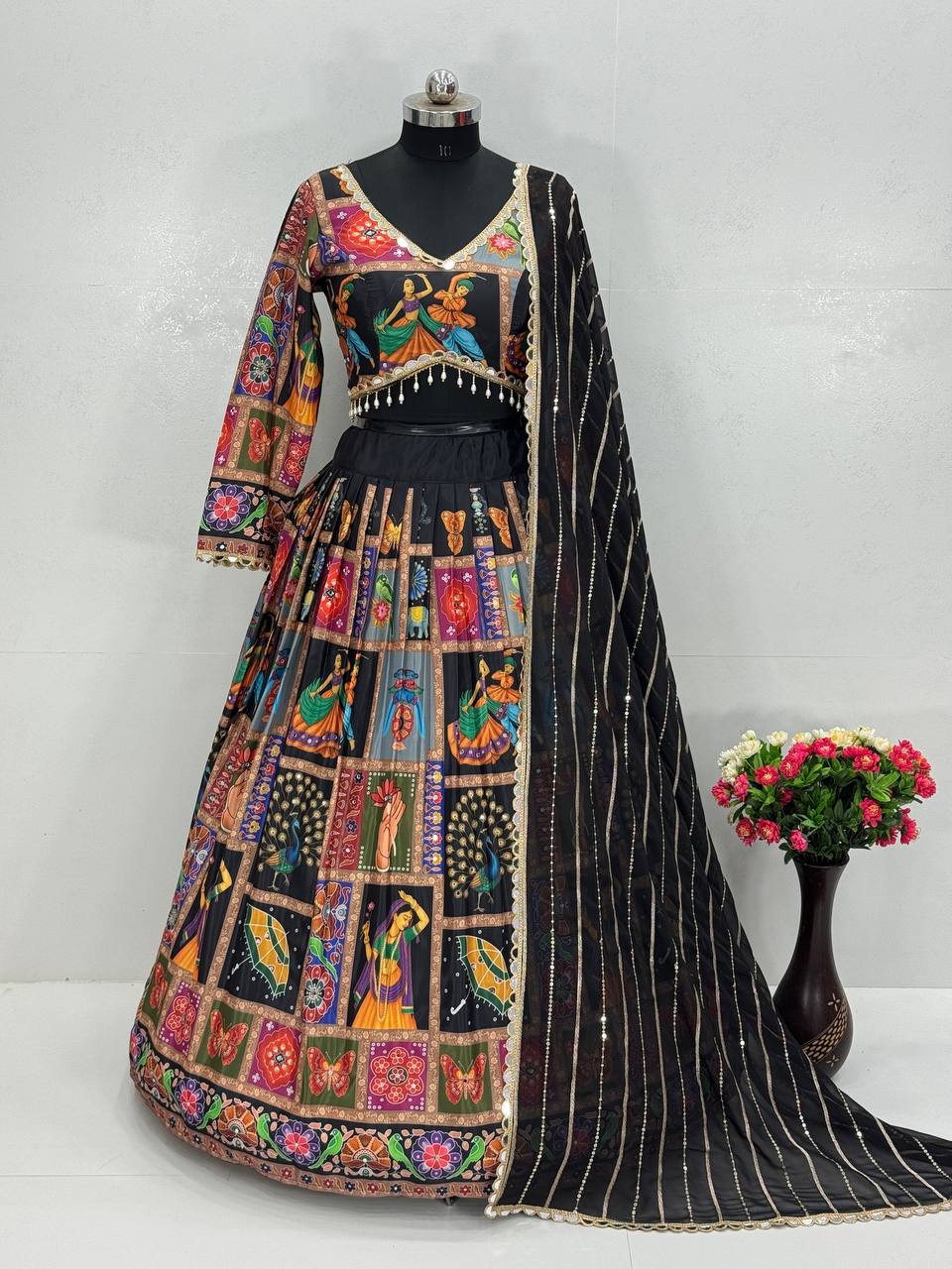 Ravishing Black Georgette Digital Print Lehenga Choli