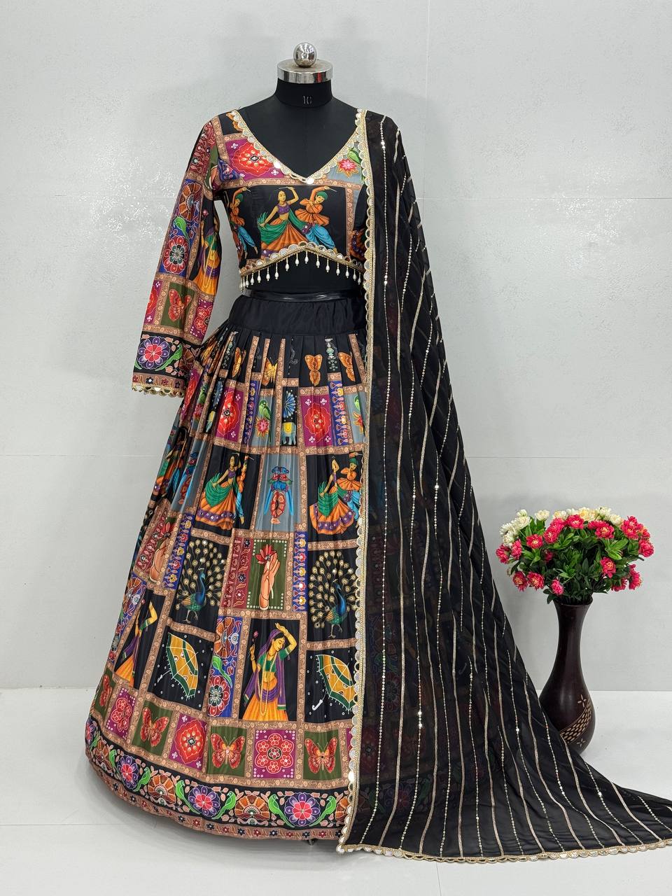 Ravishing Black Georgette Digital Print Lehenga Choli