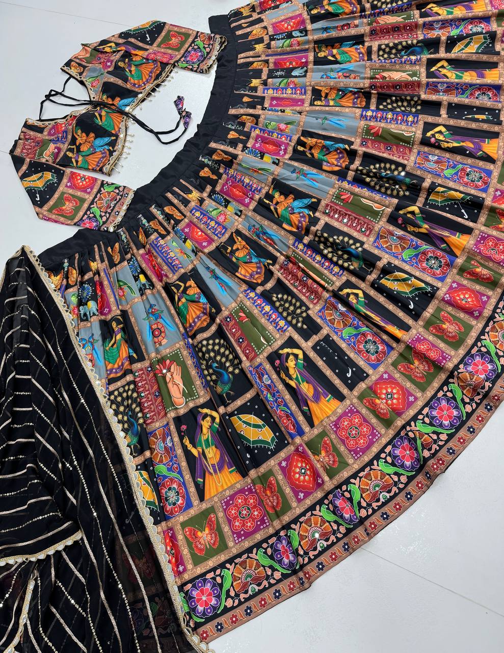 Ravishing Black Georgette Digital Print Lehenga Choli