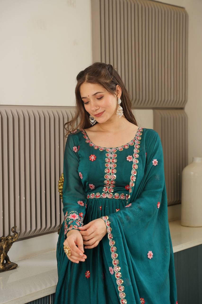 Exclusive Green Silk Embroidery Work Sharara Suit
