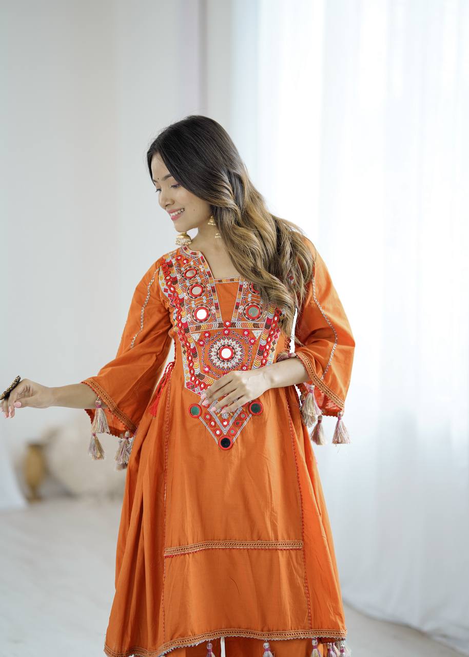 Wonderful Orange Embroidery Work Co-ord Set