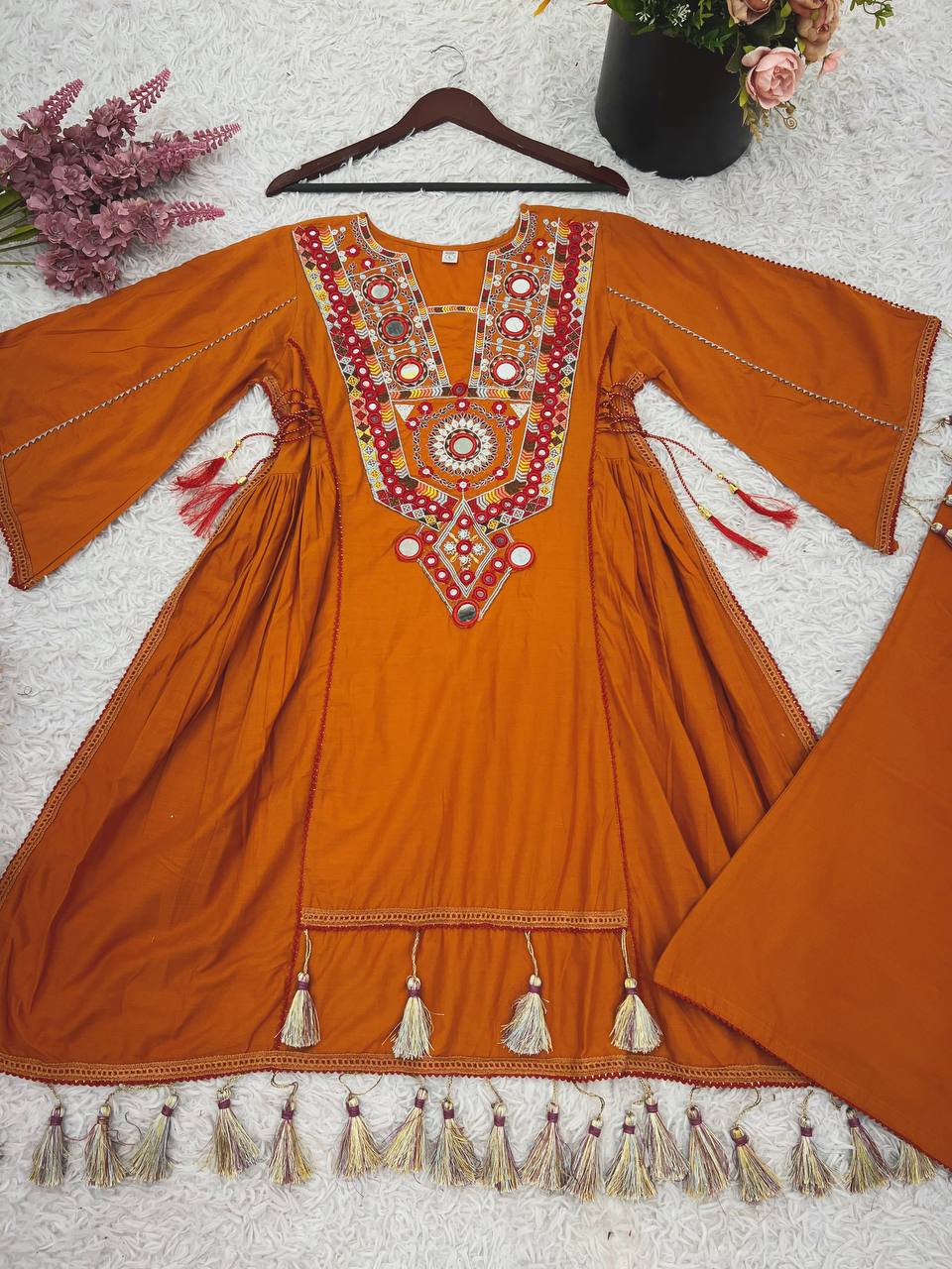 Wonderful Orange Embroidery Work Co-ord Set