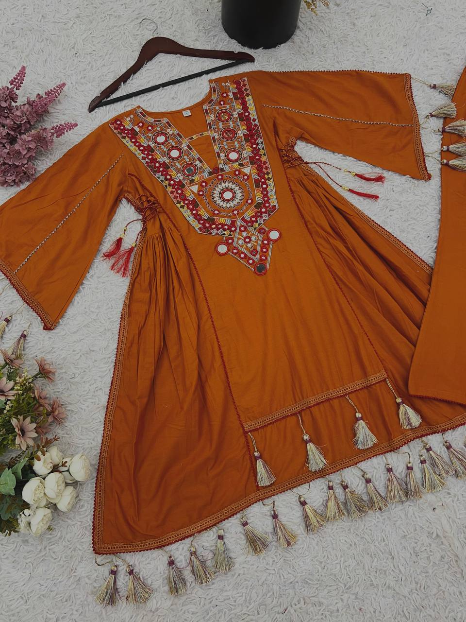 Wonderful Orange Embroidery Work Co-ord Set