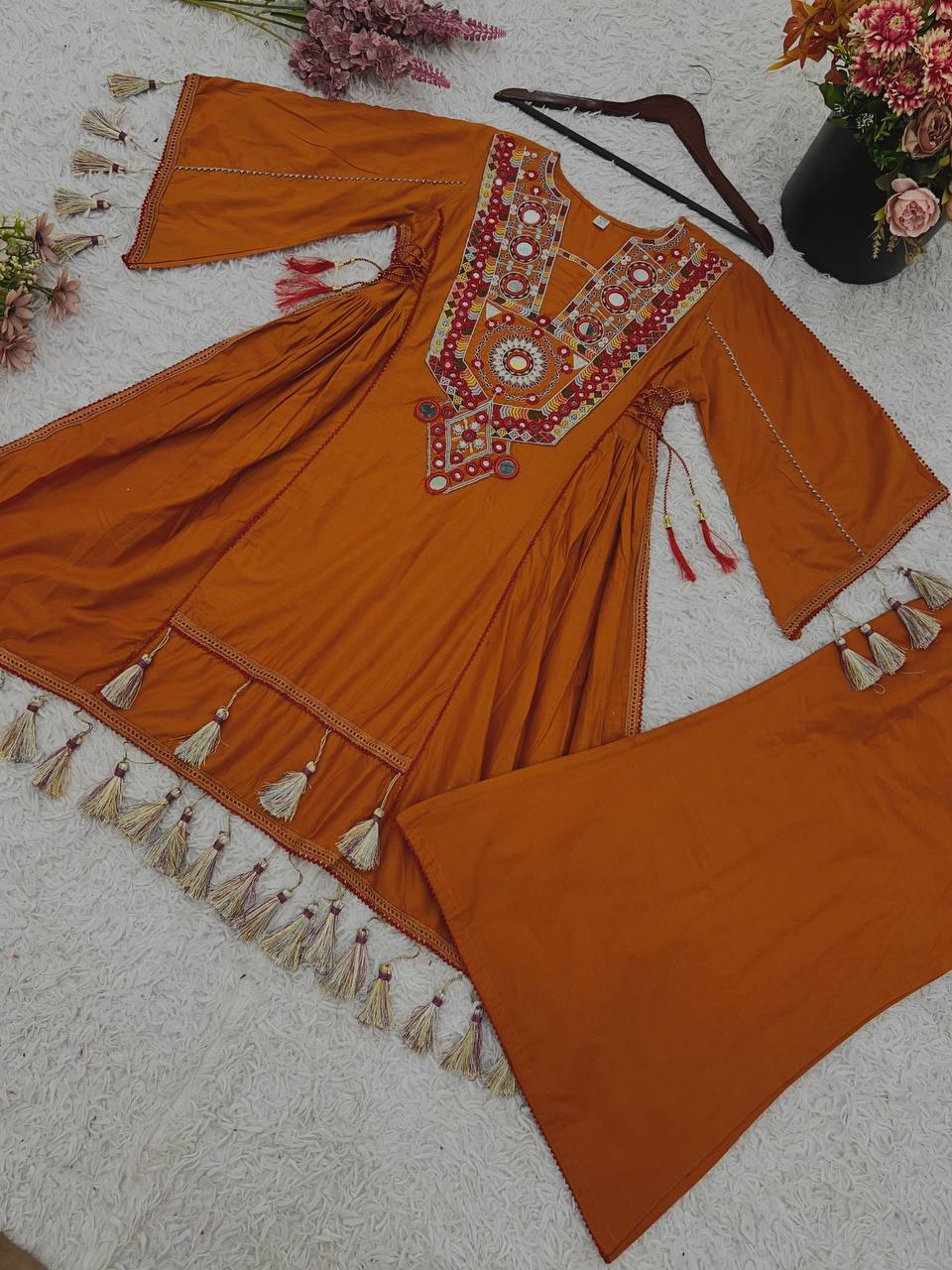 Wonderful Orange Embroidery Work Co-ord Set