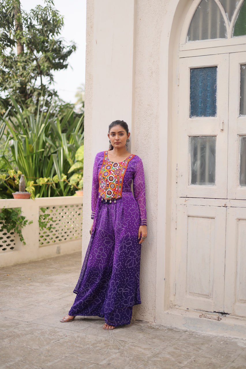 Navratri Wear Orange Bandhani Work Palazzo Suit