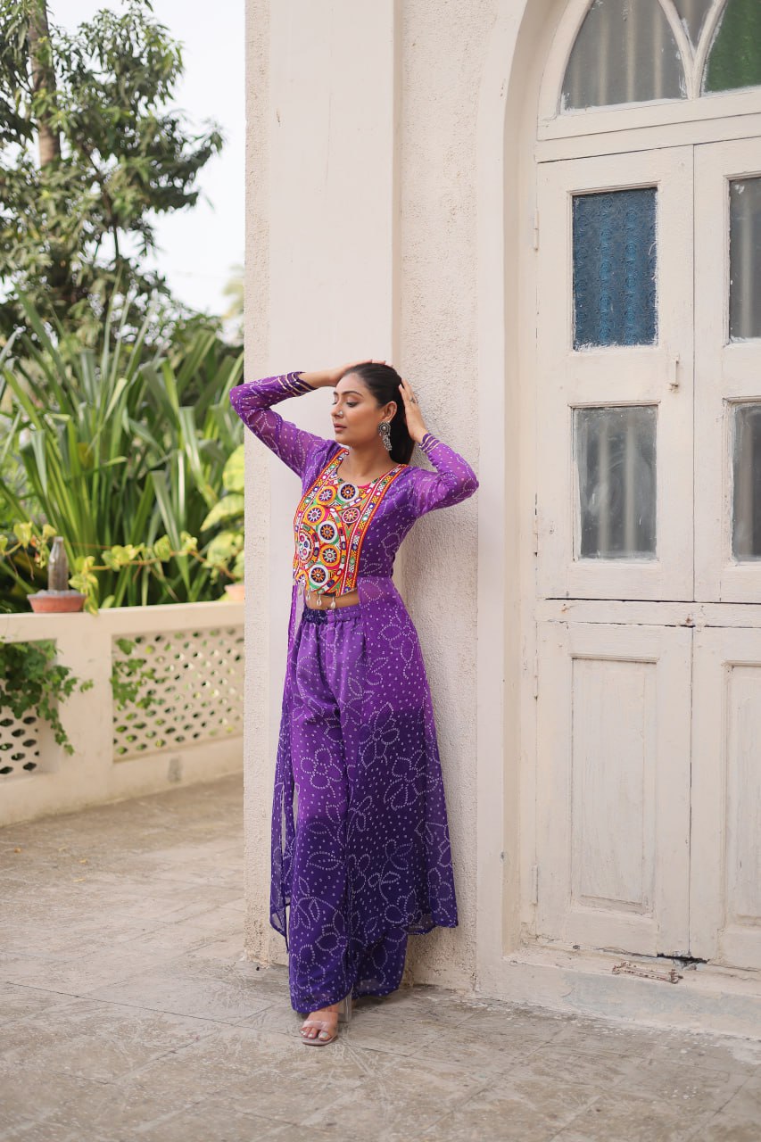 Navratri Wear Orange Bandhani Work Palazzo Suit