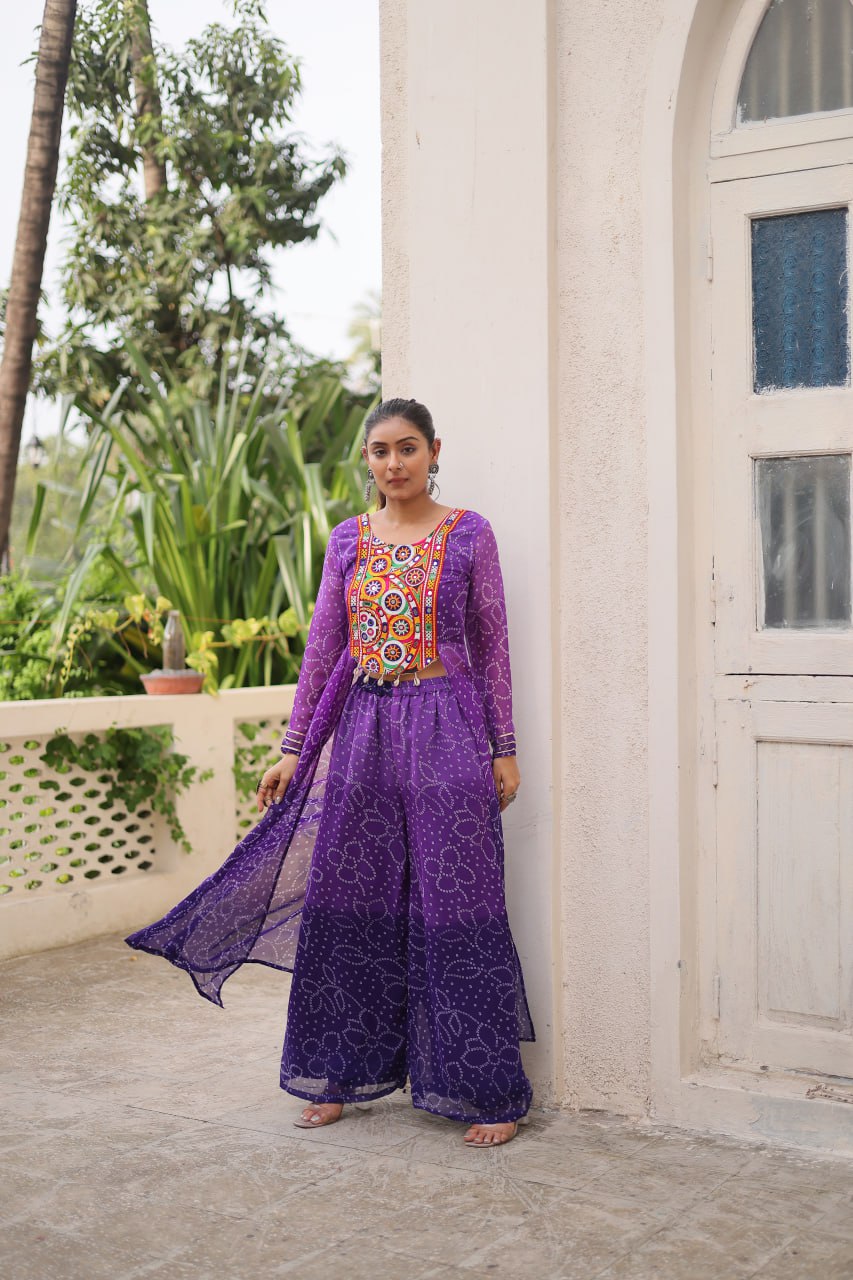 Navratri Wear Orange Bandhani Work Palazzo Suit