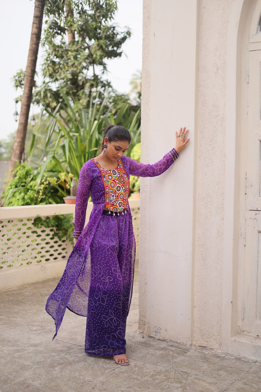 Navratri Wear Orange Bandhani Work Palazzo Suit