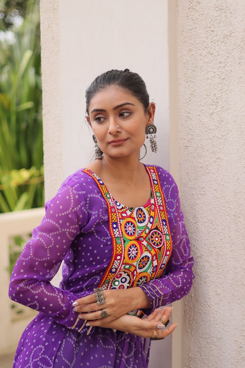 Navratri Wear Orange Bandhani Work Palazzo Suit