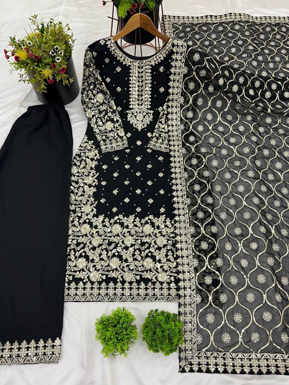 Trendy Maroon Georgette Sequence Work Palazzo Suit
