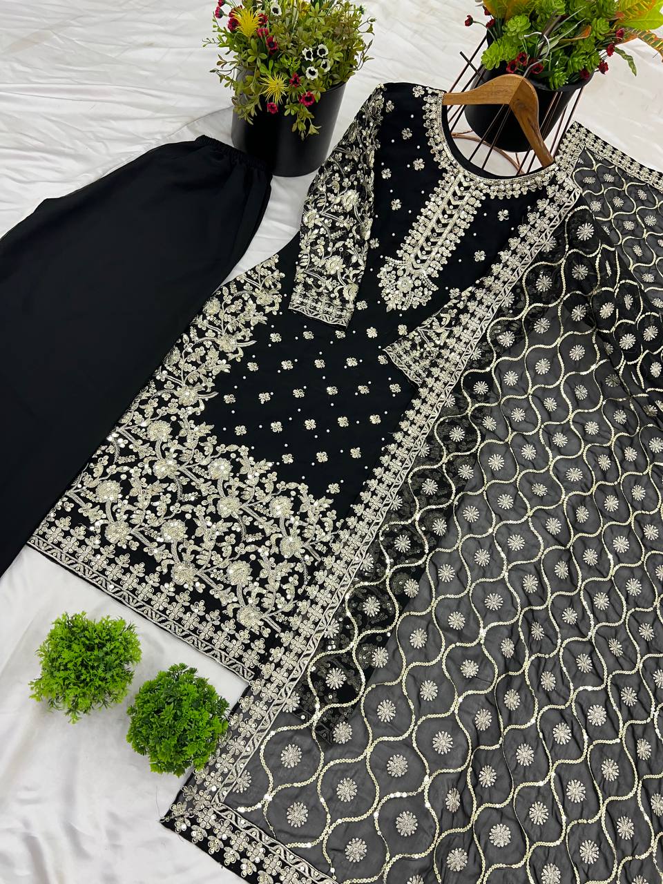 Trendy Maroon Georgette Sequence Work Palazzo Suit