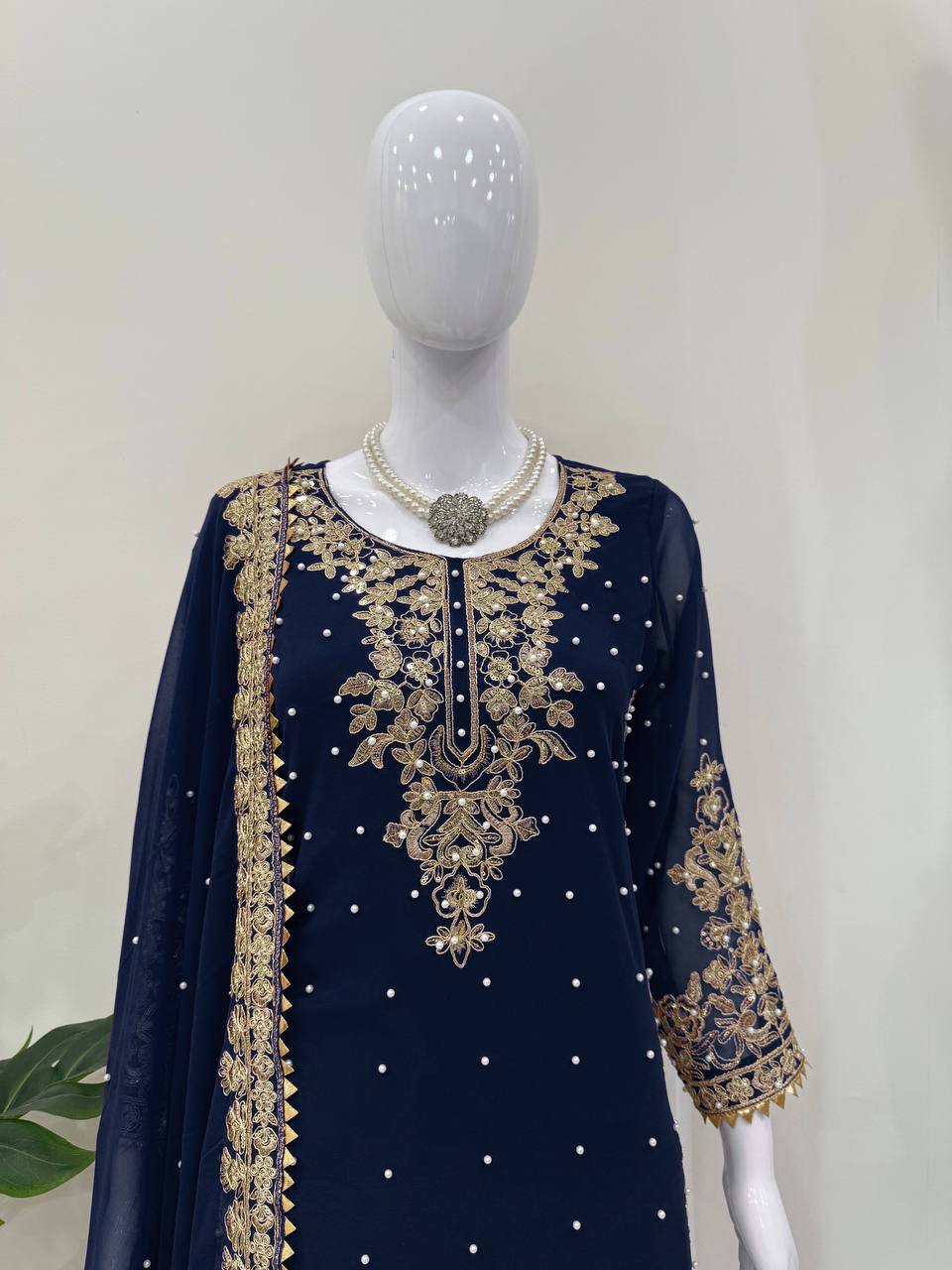 Captivating Green Georgette Sequence Work Palazzo Suit