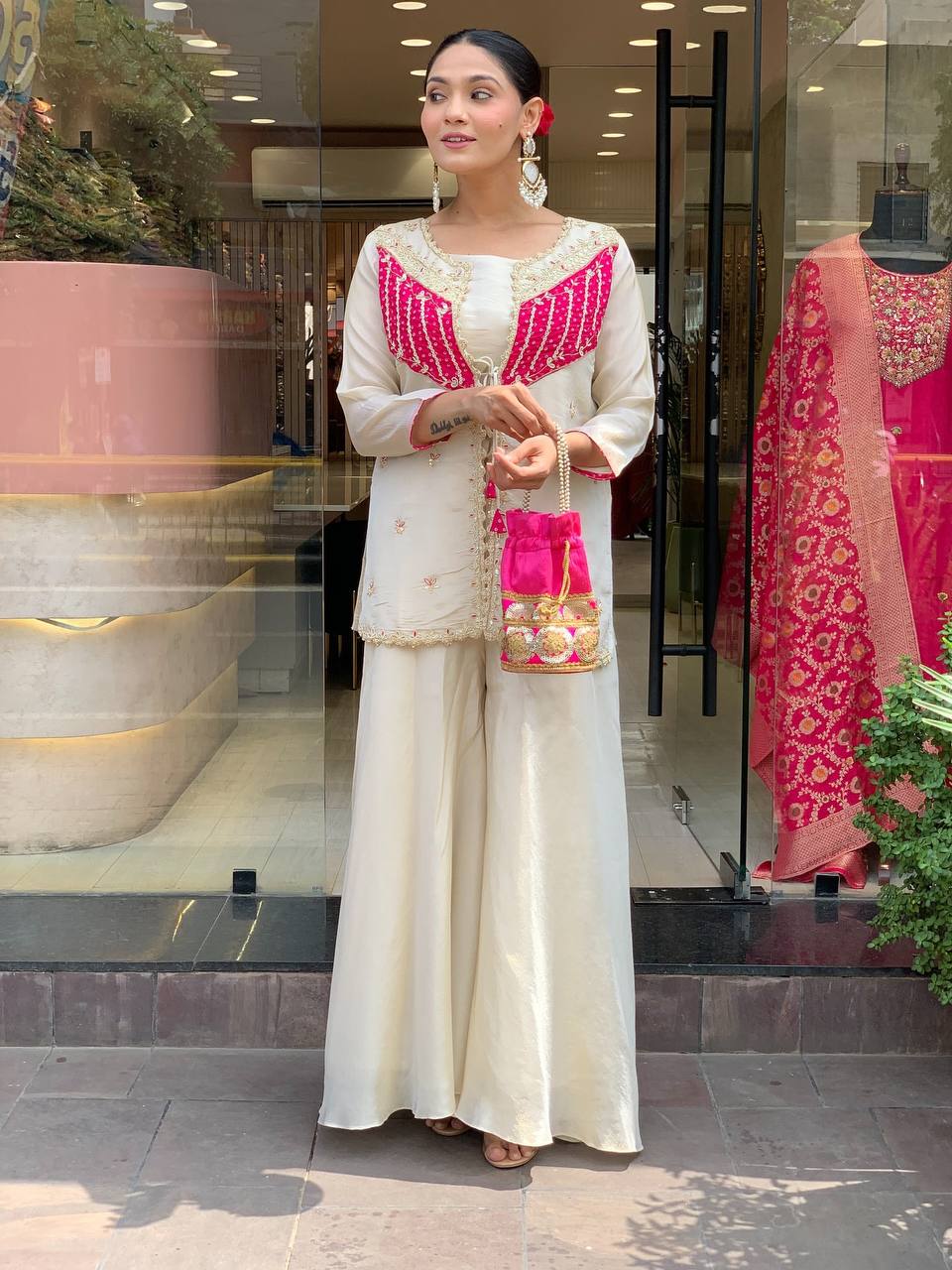 Trendy White Silk With Embroidery Work Co-ord Set